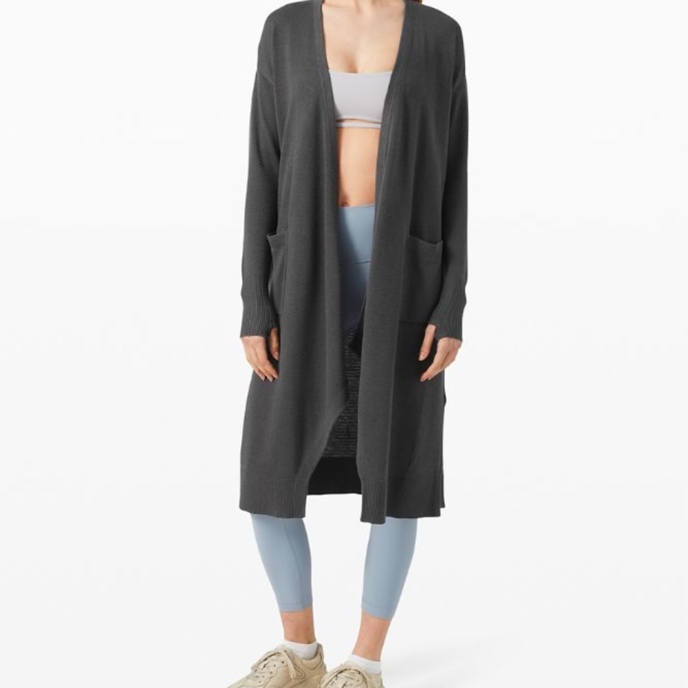 Long Open-Front Charcoal Gray Women's Cardigan Sweater